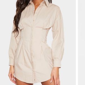 Stone fitted waist shirt dress